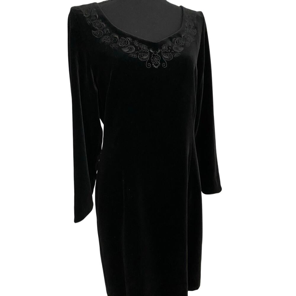 VINTAGE Laura Ashley Black VELVET long sleeve Sweetheart Dress made in UK‎ sz 12